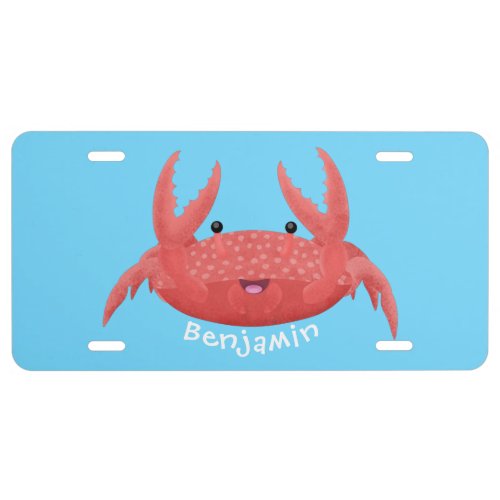 Cute red spotty crab cartoon illustration  license plate