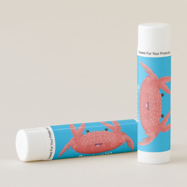 Cute red spotty crab cartoon illustration lip balm (Front)