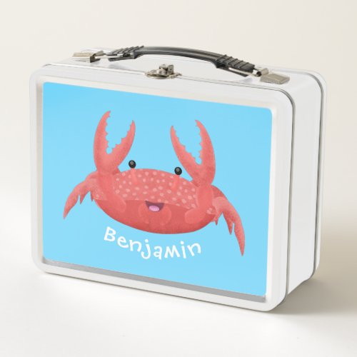 Cute red spotty crab cartoon illustration metal lunch box