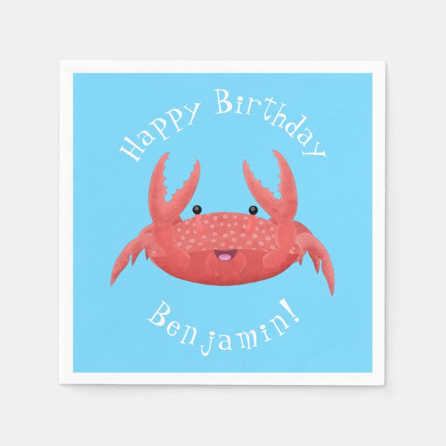 Cute red spotty crab cartoon illustration napkins (Front)
