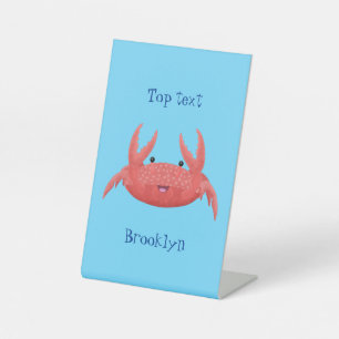 Cute red spotty crab cartoon illustration pedestal sign