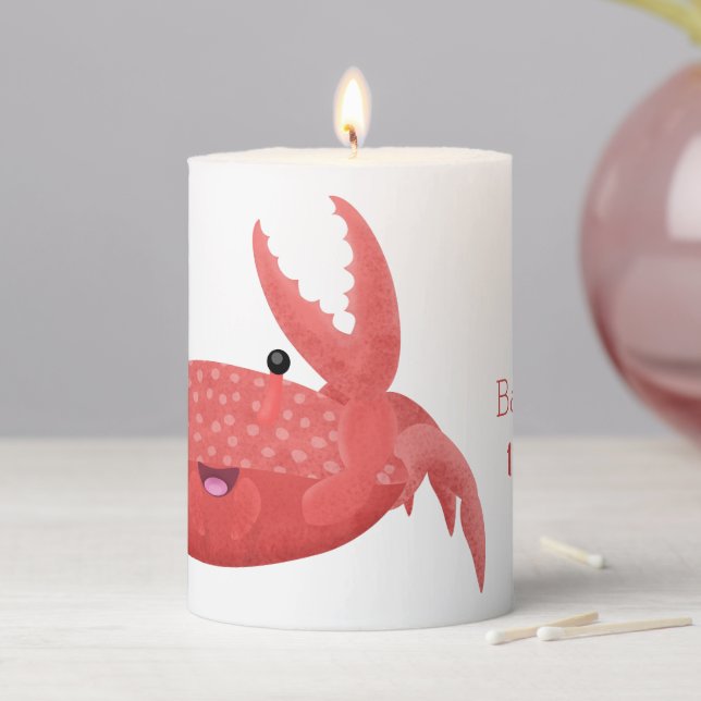 Cute red spotty crab cartoon illustration pillar candle (In Situ)