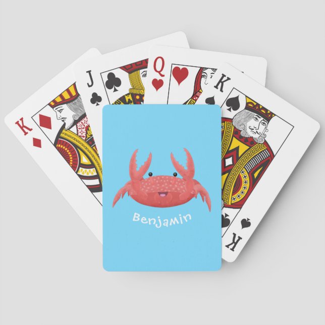 Cute red spotty crab cartoon illustration poker cards (Back)