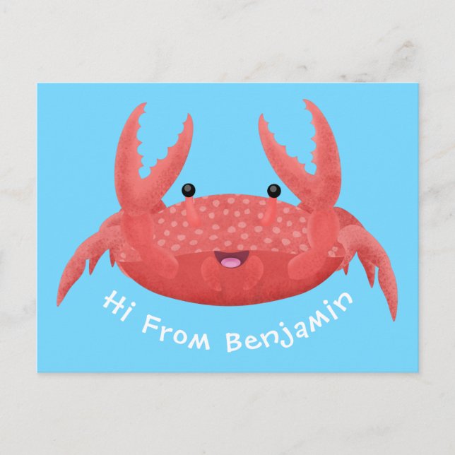 Cute red spotty crab cartoon illustration postcard (Front)