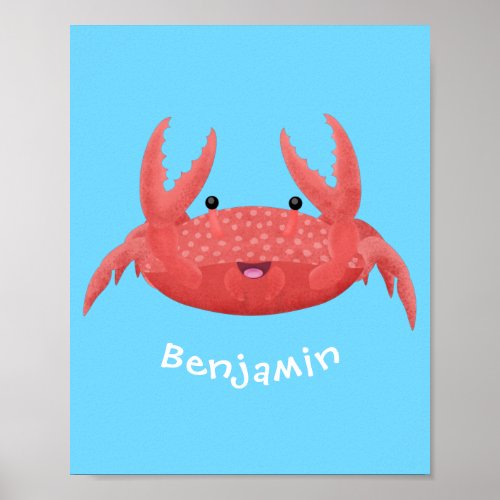 Cute red spotty crab cartoon illustration poster