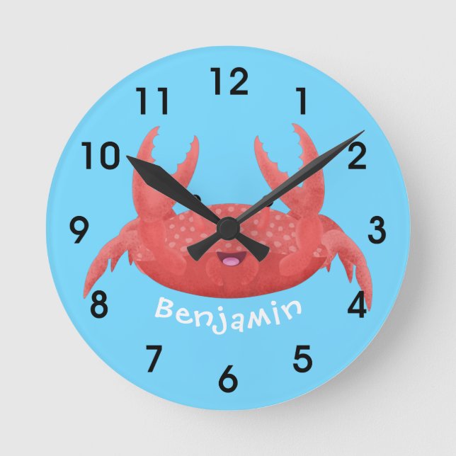 Cute red spotty crab cartoon illustration round clock (Front)