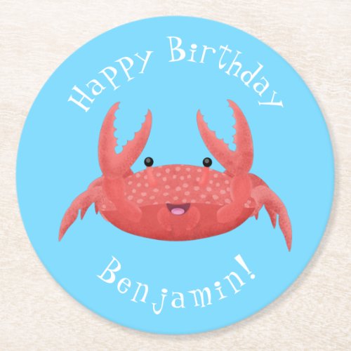 Cute red spotty crab cartoon illustration round paper coaster