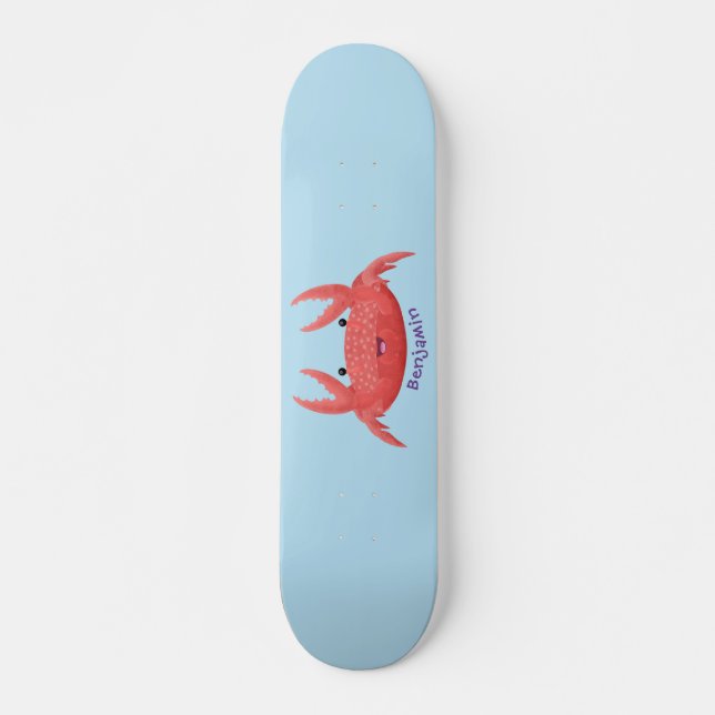 Cute red spotty crab cartoon illustration skateboard (Front)
