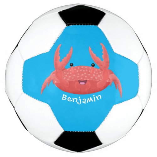 Cute red spotty crab cartoon illustration  soccer ball