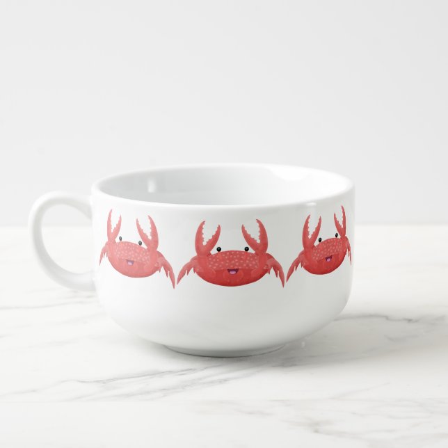 Cute red spotty crab cartoon illustration soup mug (Right)