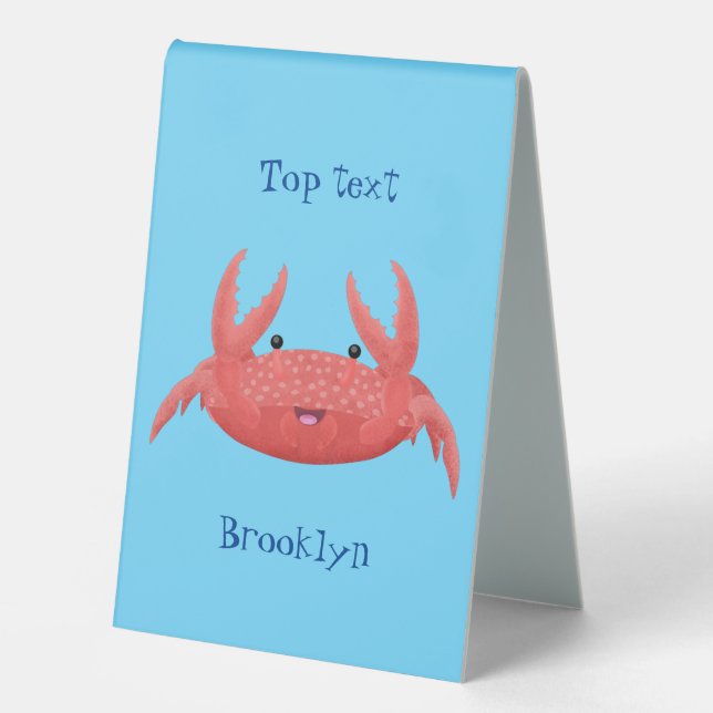Cute red spotty crab cartoon illustration table tent (Front)