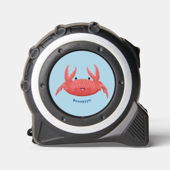 Cute red spotty crab cartoon illustration tape measure (Front)