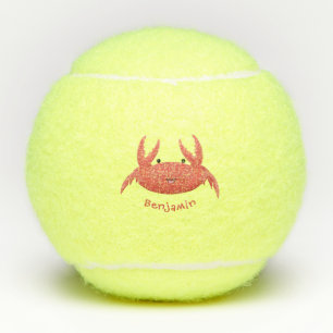 Cute red spotty crab cartoon illustration tennis balls