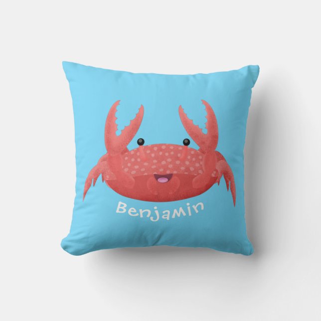 Cute red spotty crab cartoon illustration throw pillow (Front)