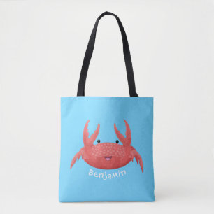 Cute red spotty crab cartoon illustration tote bag