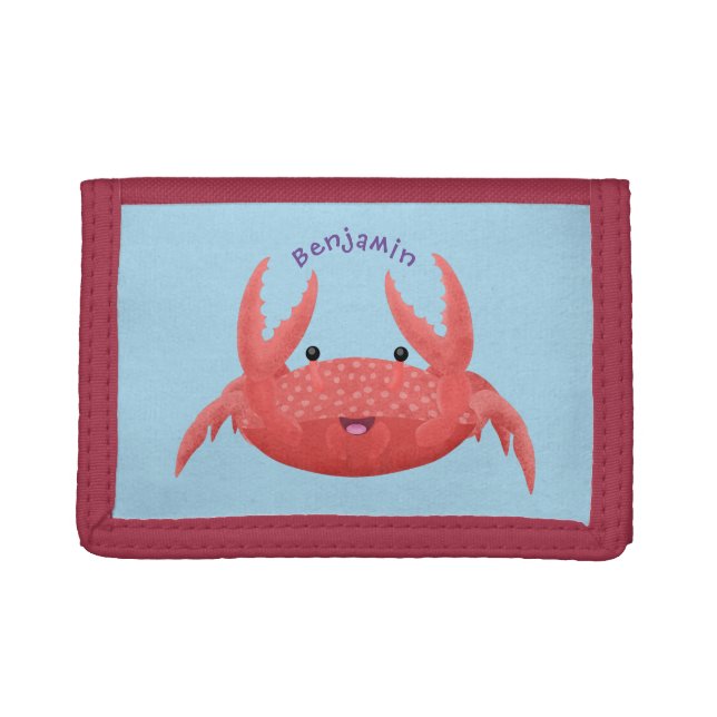 Cute red spotty crab cartoon illustration trifold wallet (Front)
