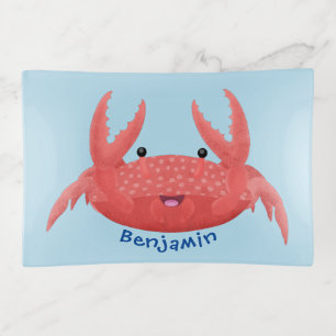 Cute red spotty crab cartoon illustration trinket tray