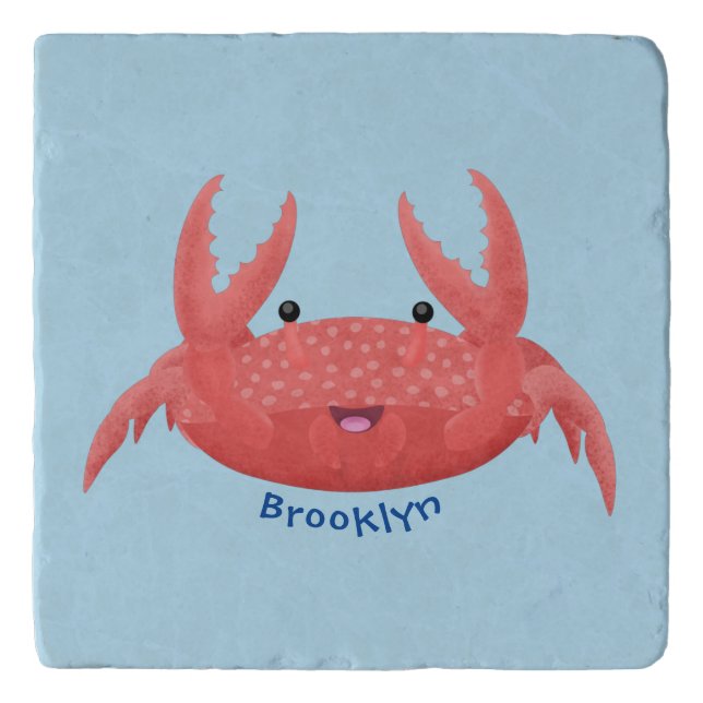 Cute red spotty crab cartoon illustration trivet (Front)