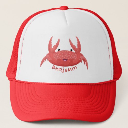 Cute red spotty crab cartoon illustration trucker hat