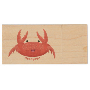 Cute red spotty crab cartoon illustration wood flash drive