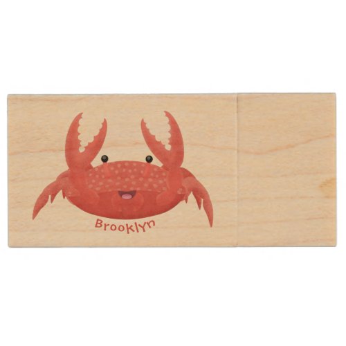 Cute red spotty crab cartoon illustration wood flash drive
