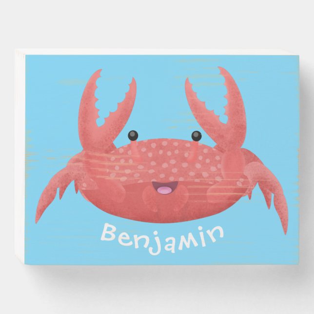Cute red spotty crab cartoon illustration wooden box sign (Front Horizontal)