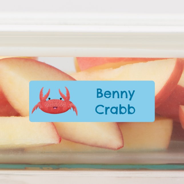 Cute red spotty crab cartoon personalized labels (Affixed)