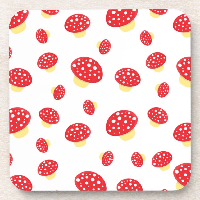 Cute Red Spotty Toadstool Mushrooms Pattern Beverage Coaster (Front)