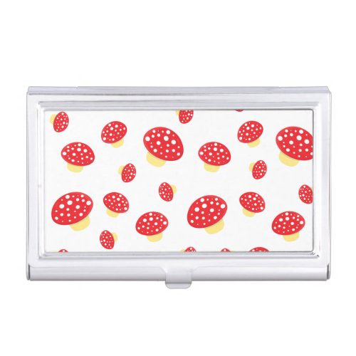 Cute Red Spotty Toadstool Mushrooms Pattern Business Card Case