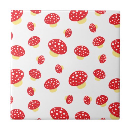 Cute Red Spotty Toadstool Mushrooms Pattern Ceramic Tile