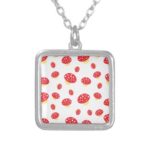 Cute Red Spotty Toadstool Mushrooms Pattern Silver Plated Necklace