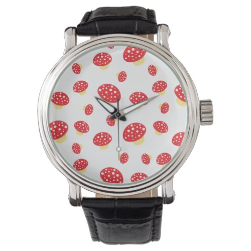 Cute Red Spotty Toadstool Mushrooms Pattern Watch