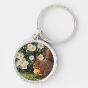 Cute Red Squirrel and Daisies Keychain