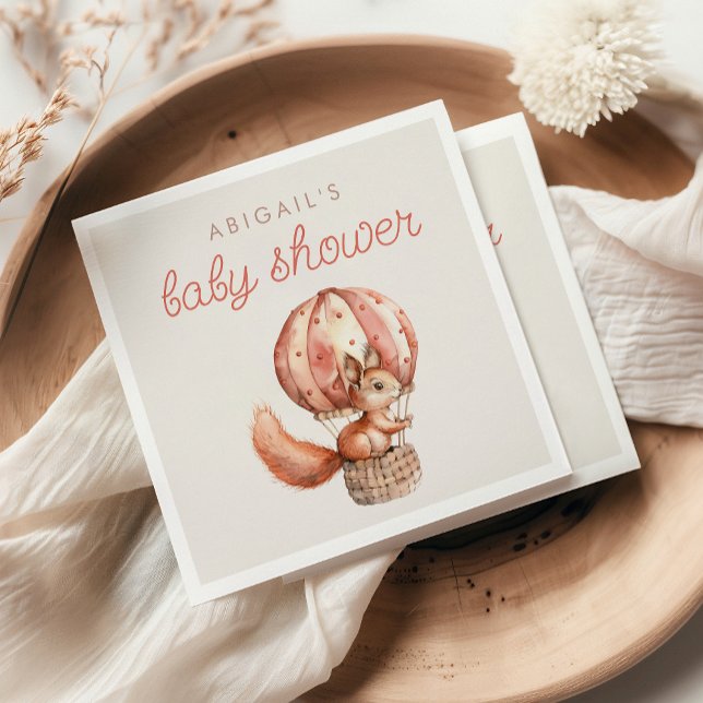 Cute Red Squirrel Balloon Baby Shower Napkins (Creator Uploaded)