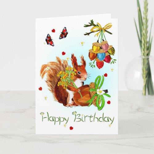 Cute red squirrel birthday card