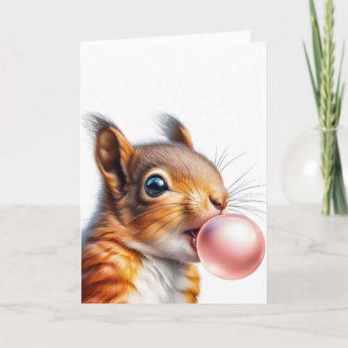 Cute Red Squirrel Blowing Bubble Gum Blank Card