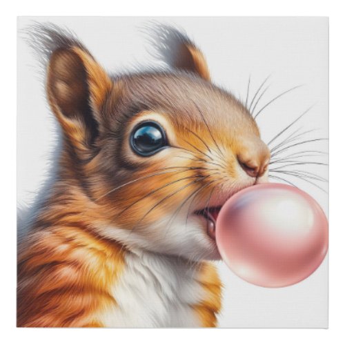 Cute Red Squirrel Blowing Bubble Gum Nursery Faux Canvas Print