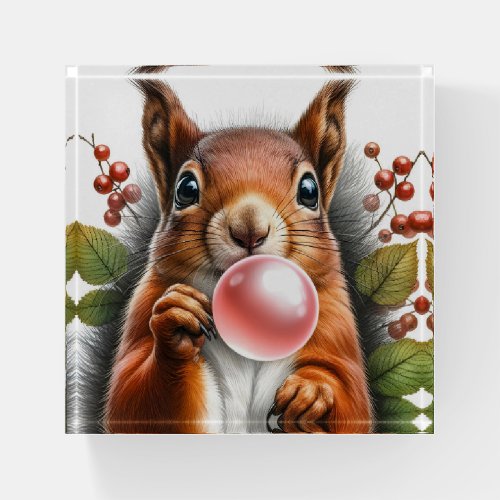 Cute Red Squirrel Blowing Bubble Gum  Paperweight