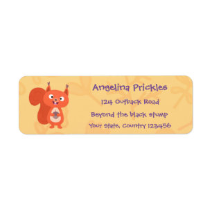 Cute red squirrel cartoon label
