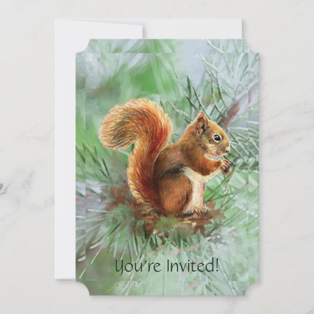 Cute Red Squirrel Custom Age Birthday Party Invite (Front)