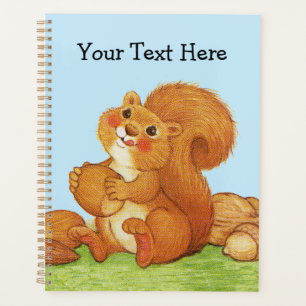 Cute Red Squirrel Holding Acorn in Grass Blue Sky Planner