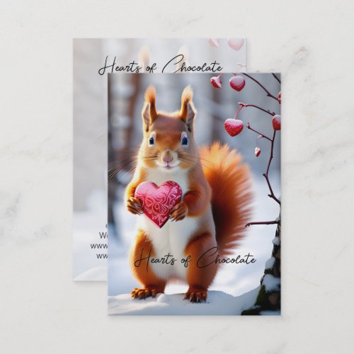 Cute Red Squirrel Holding Boxed Heart Business Card