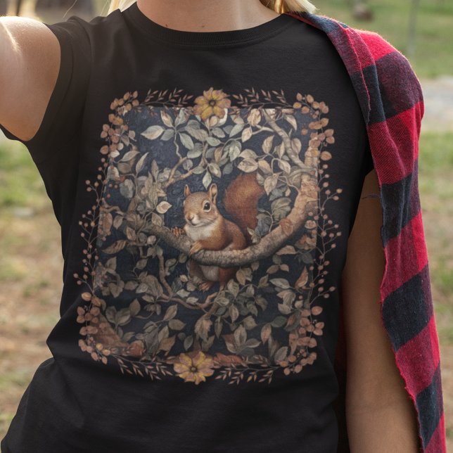 Cute Red Squirrel in a William Morris Style Forest T-Shirt (Creator Uploaded)