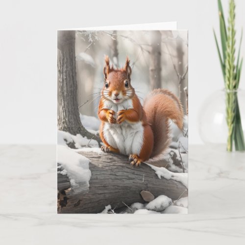 Cute Red Squirrel in Snowy Woods  Card