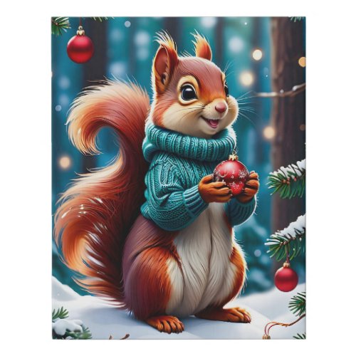 Cute Red Squirrel in Sweater Christmas Balls  Faux Canvas Print