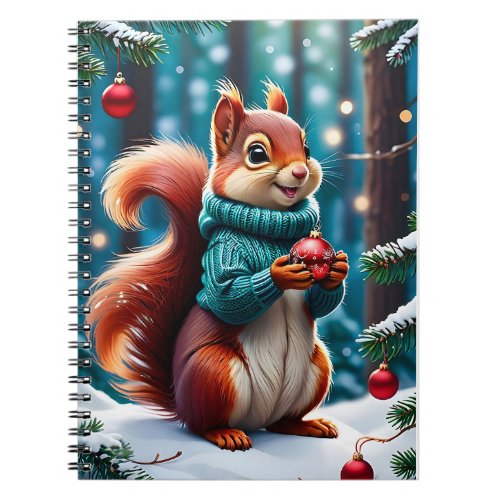 Cute Red Squirrel in Sweater Christmas Balls  Notebook