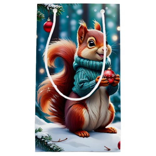Cute Red Squirrel in Sweater Christmas Gift Bag
