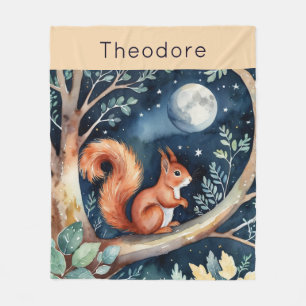 Cute Red Squirrel Moonlit Night Sky Personalized Fleece Blanket