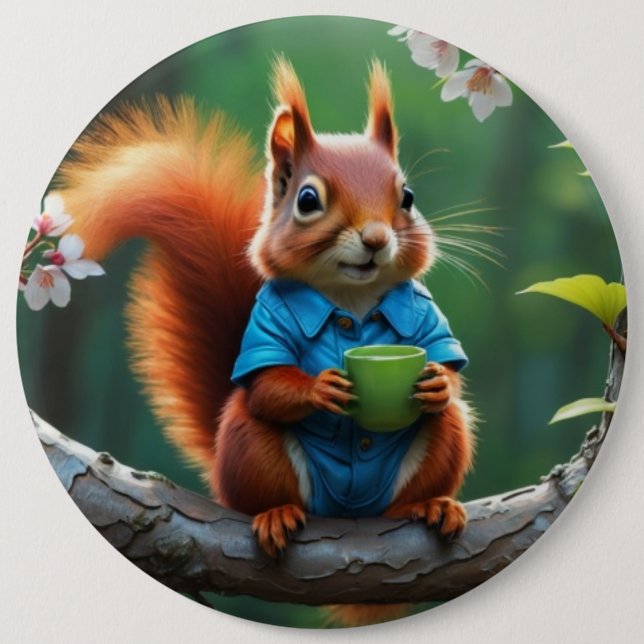 Cute Red Squirrel on The Tree-68364 Button (Front)
