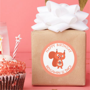 Cute red squirrel personalized cartoon birthday classic round sticker